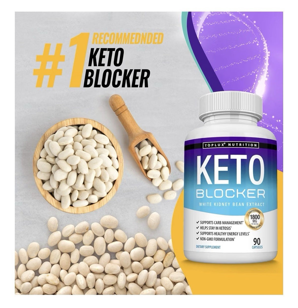 Toplux Keto Blocker White Kidney Bean Extract Natural 1800 mg 2 Pack