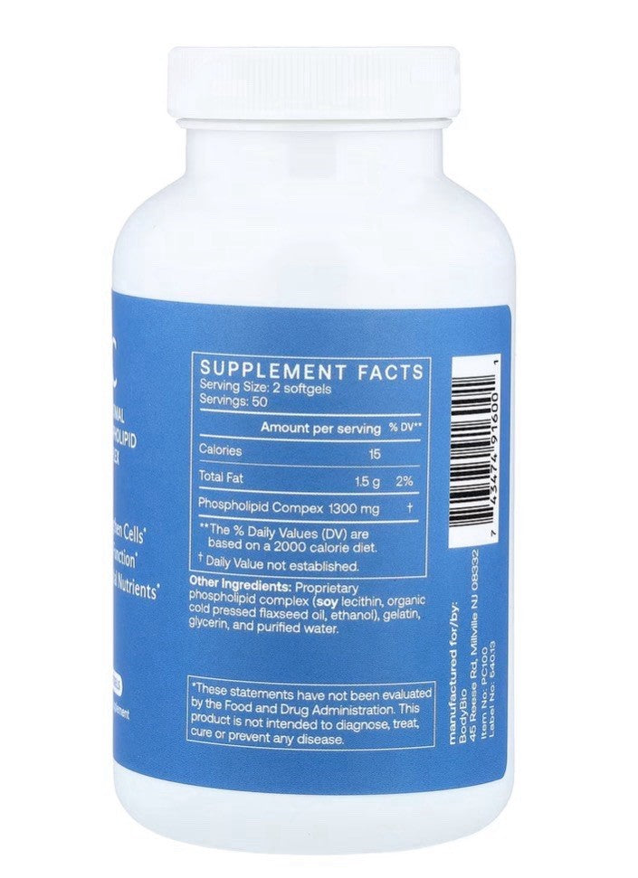 BodyBio PC Liposomal Phospholipid Complex Brain Health Mental Clarity 100Softgel