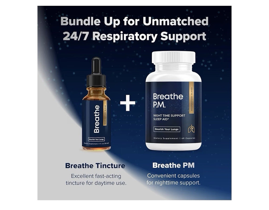 BREATHE PM Nighttime Support Sleep Aid Nourish Your Lung Mullein Lung Detox 60ca