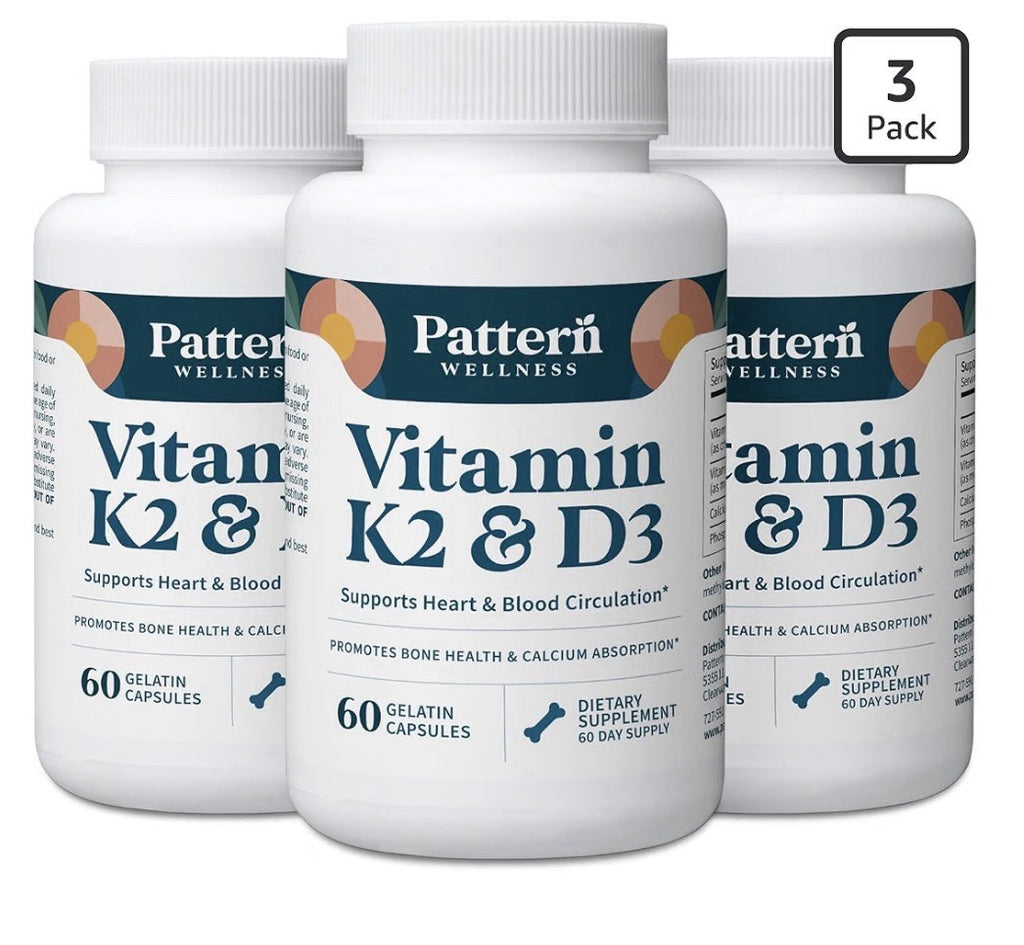 Pattern Wellness Vitamin K2 & D3 Heart Blood Circulation Bone Support 3 Pack