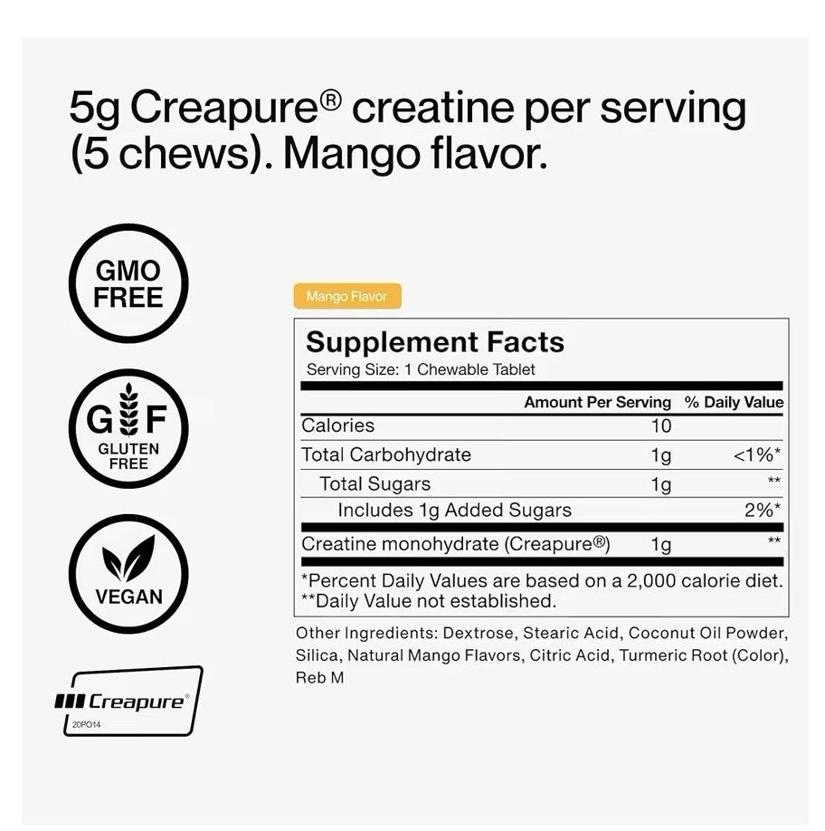 Momentous Creatine Chews Cognitive & Muscle Performance 150 Tablets Mango