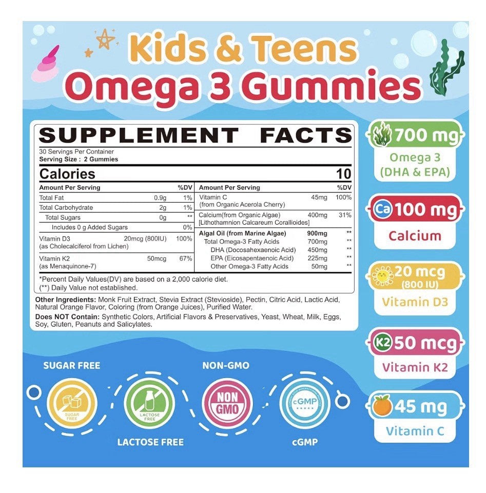 Neviss Omega 3 Gummies Kids Age 4+ DHA & EPA From Algae Oil 60 Gummies