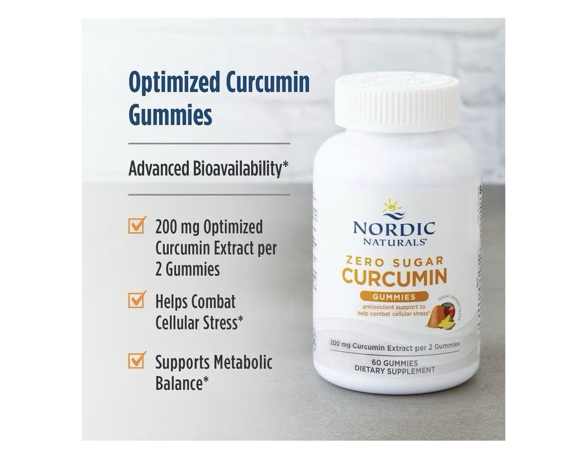 Nordic Naturals Zero Sugar Curcumin Gummies 200mg Mango 60 Gummies 30 Servings