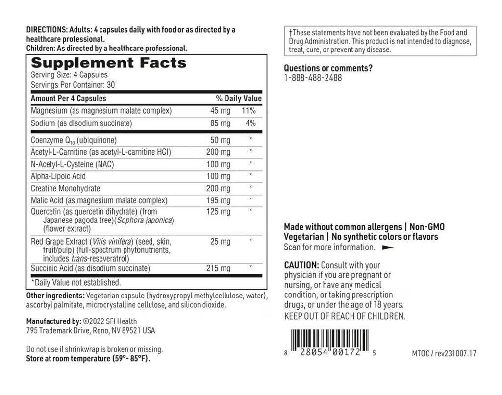 SFI Health Mitothera Healthy Cellular Aging Formula Mitochondrial Energy 120caps