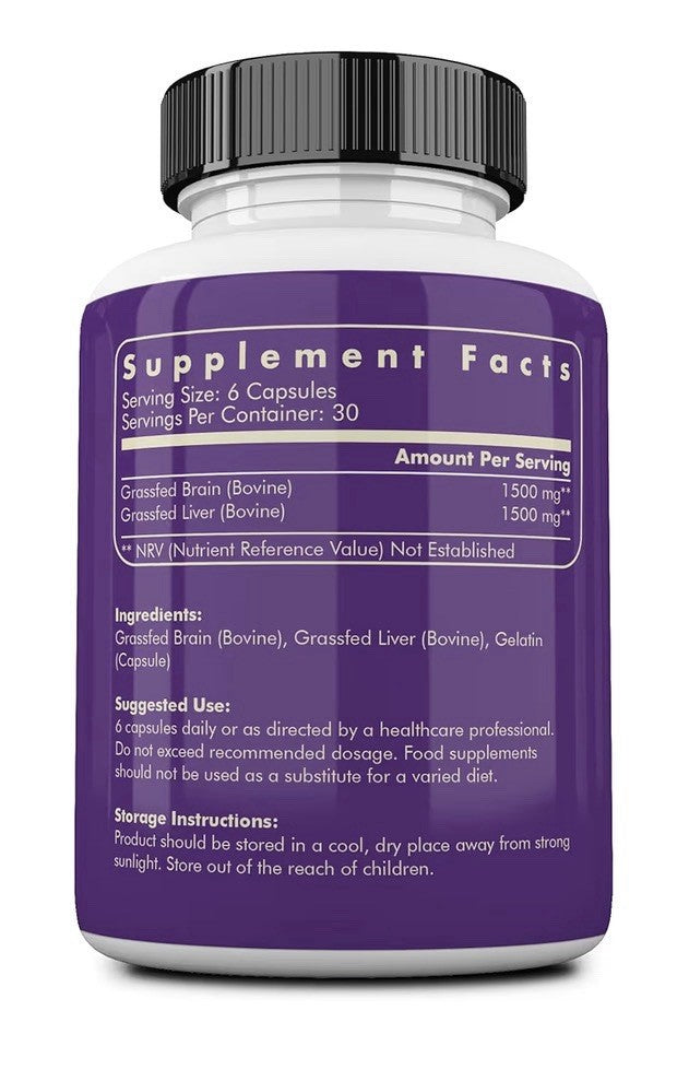Ancestral Supplements Grass Fed Beef Brain Supplement Pasture Raised 180 Capsule