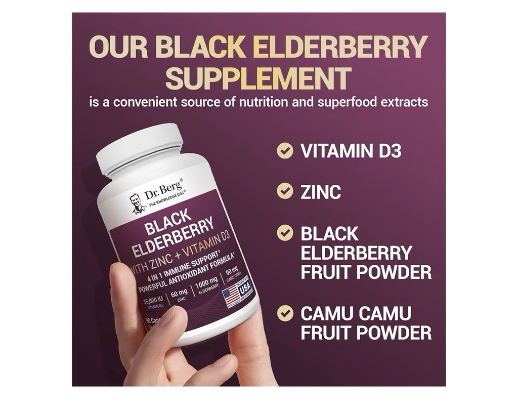 Dr. Berg Black Elderberry With Zinc Vitamin D3 Immune Support Antioxidant 90Caps