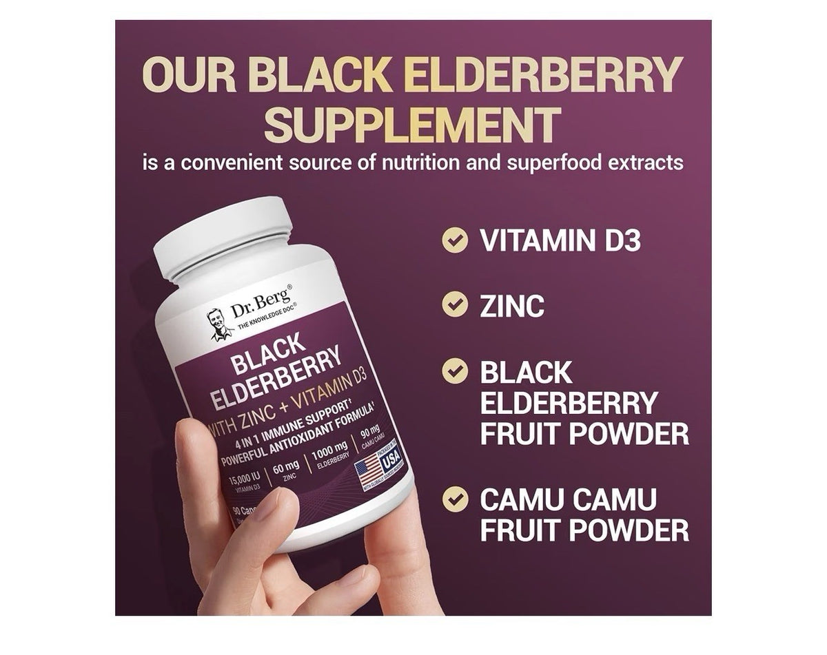 Dr. Berg Black Elderberry With Zinc Vitamin D3 Immune Support Antioxidant 90Caps