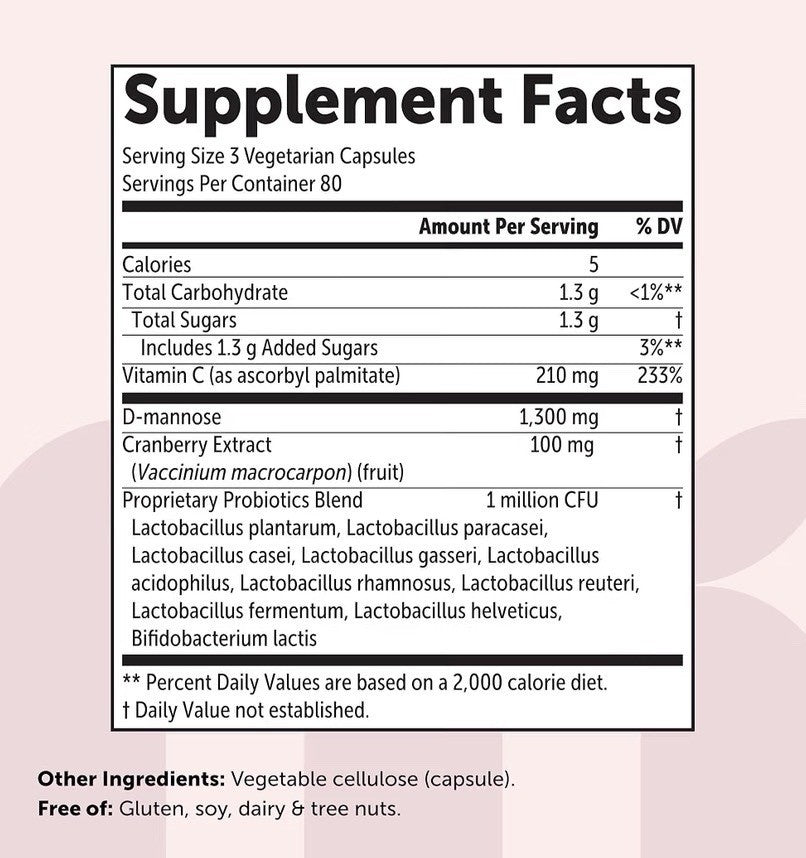 Micro Ingredients D Mannose 1,300mg Per Serving with Cranberry Probiotics 240cap