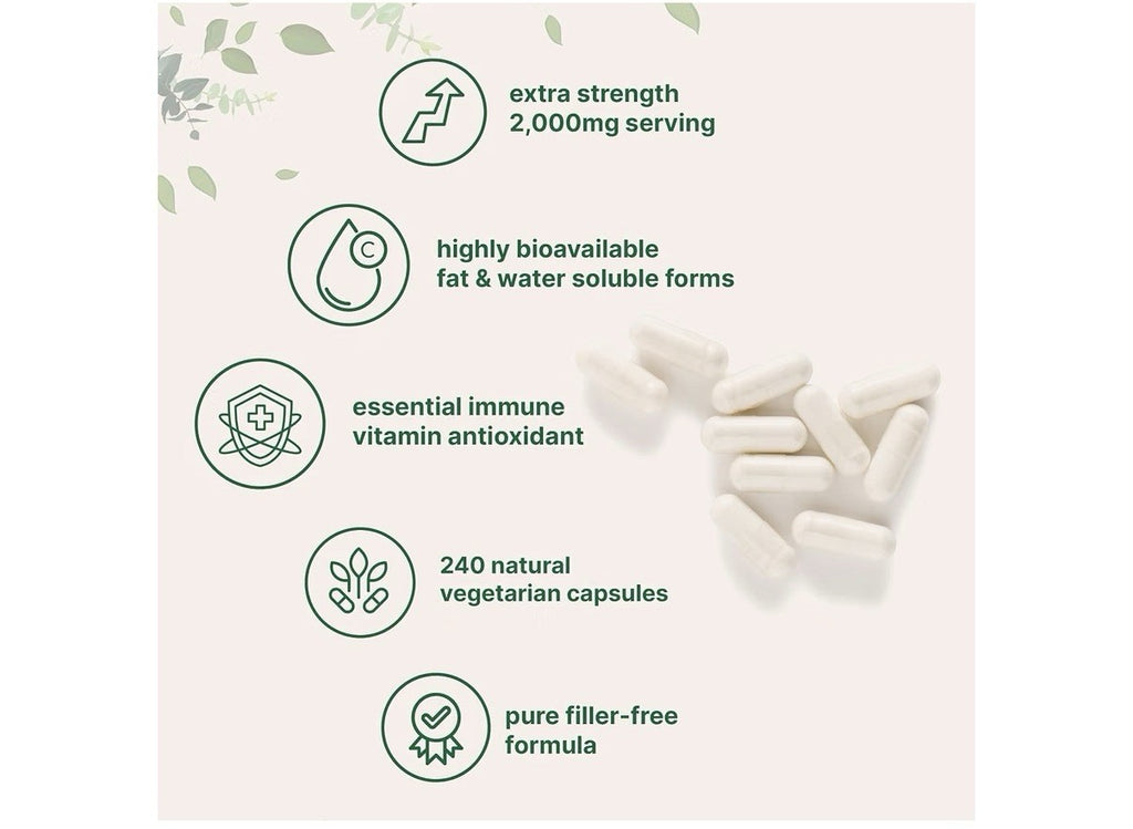 Micro Ingredients Pure Vitamin C 2,000mg Highly Bioavailable 240 Veggie Capsules