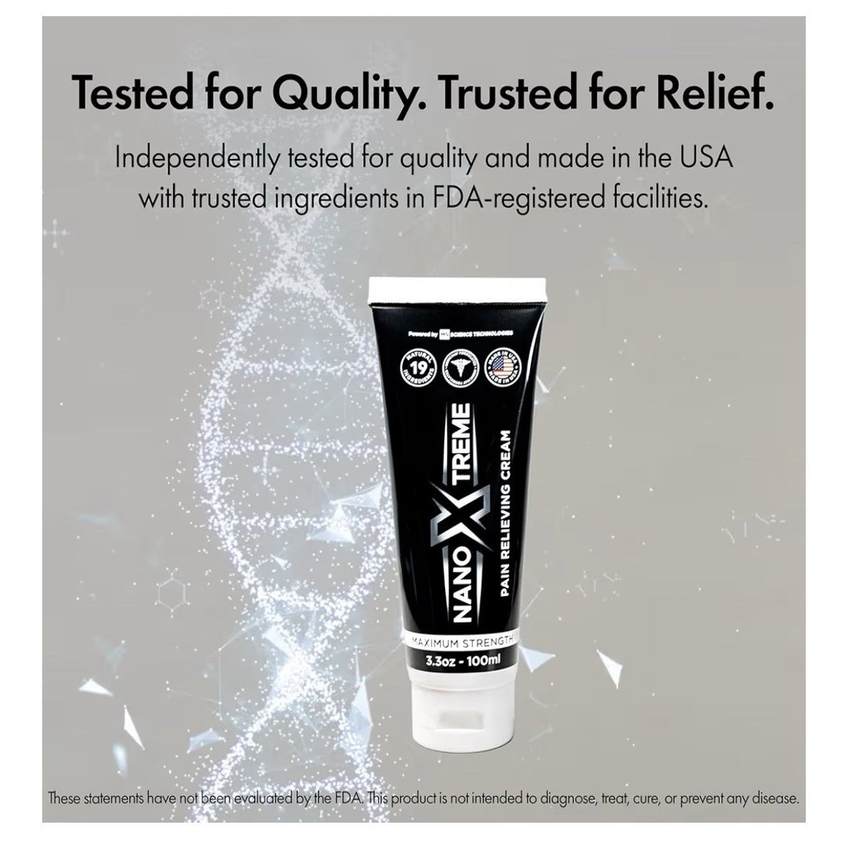 NANOXTREME Pain Relieving Cream Fast-Acting for Muscle Joint & Nerve 3.3oz Tube