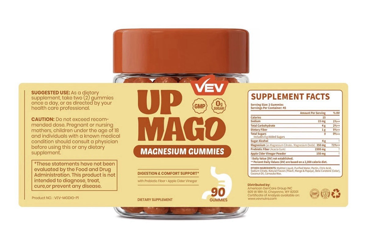 VEV UPMAGO Magnesium Gummies for Adults Digestion & Comfort Support 90 Gummies