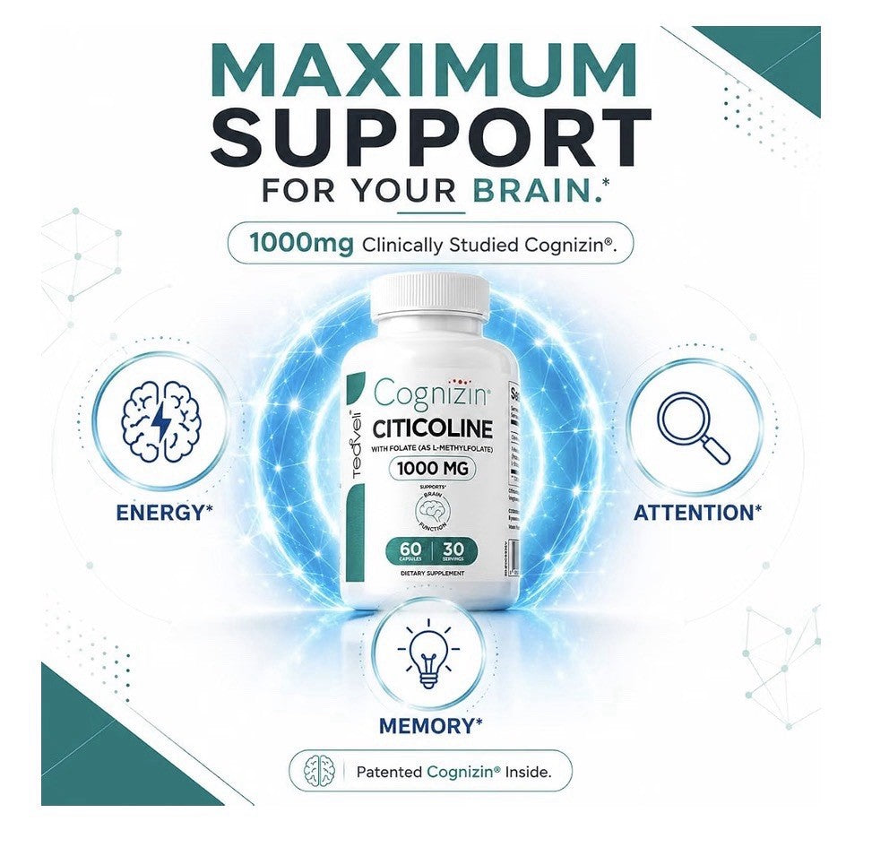 Teaveli Cognizin Citicoline 1000mg CDP Choline Brain Function Support 60Capsules