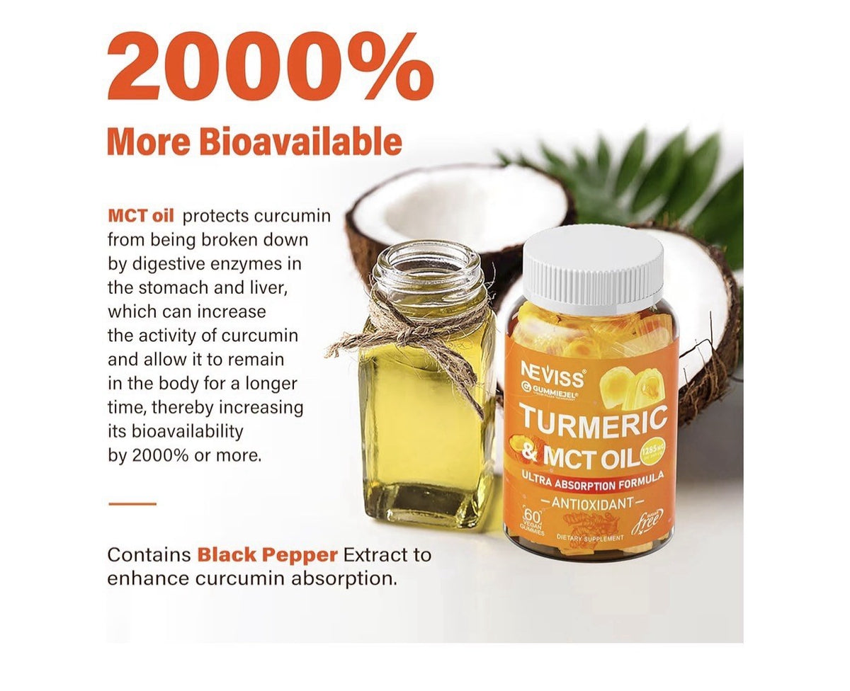 Neviss Turmeric Curcumin & MCT Oil Antioxidant Formula 90 Gummies 1 Pack