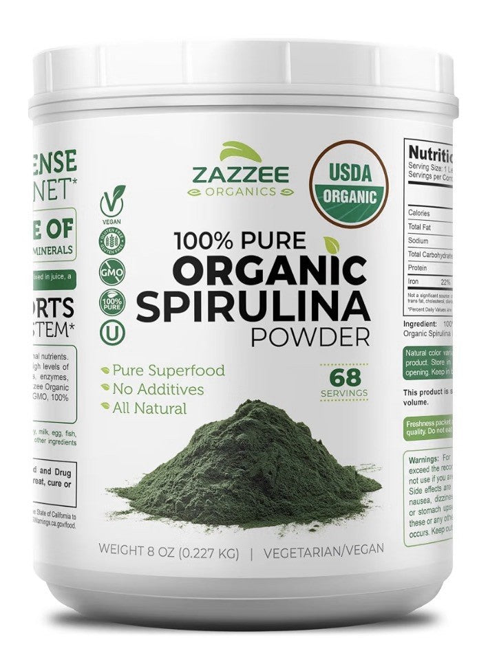 Zazzee Organic Spirulina Powder Pure Superfood 8 oz 68 Servings
