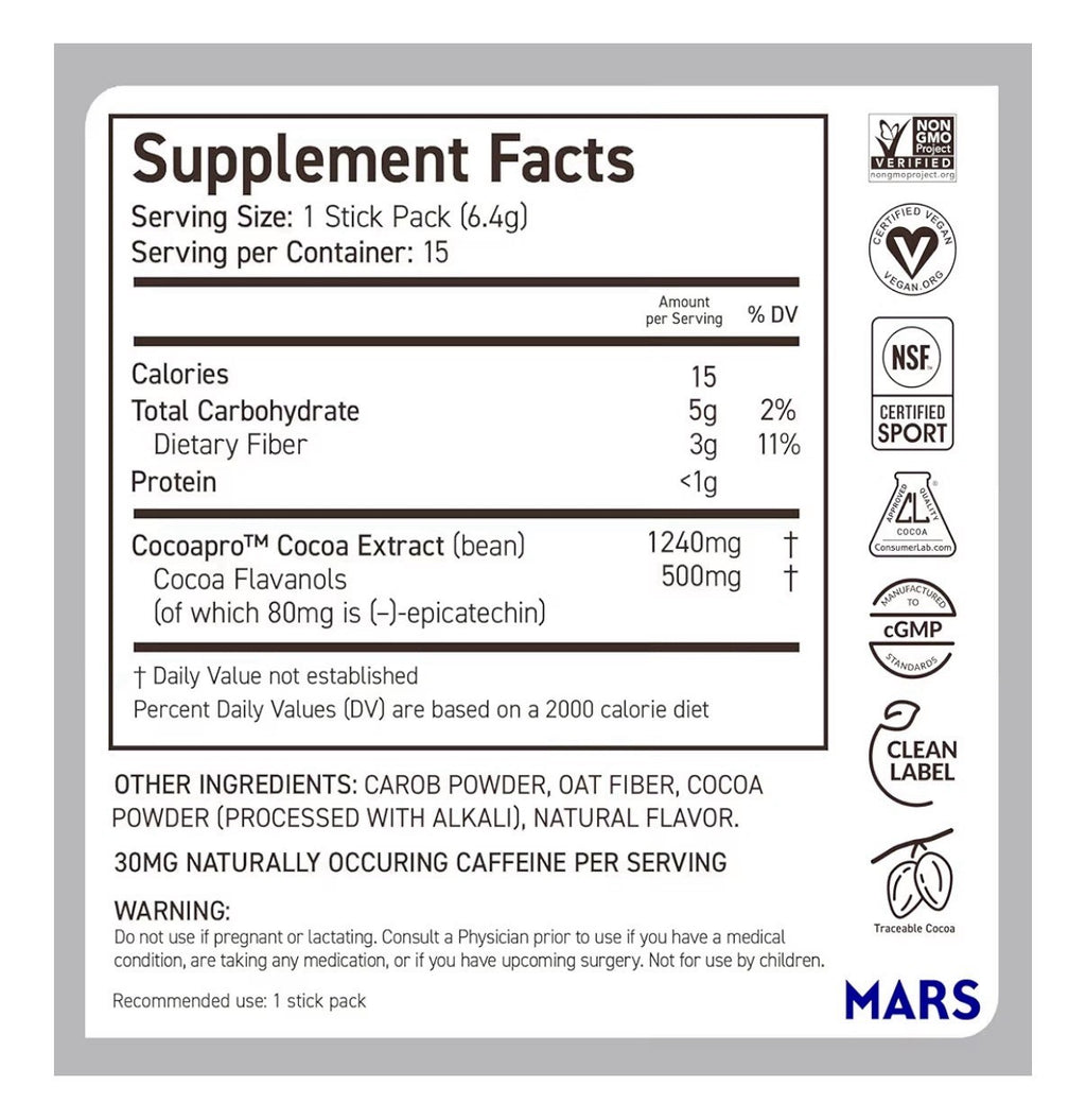 CocoaVia Cocoa Flavanols Powder Heart Circulation Cognitive Health 30 Sticks