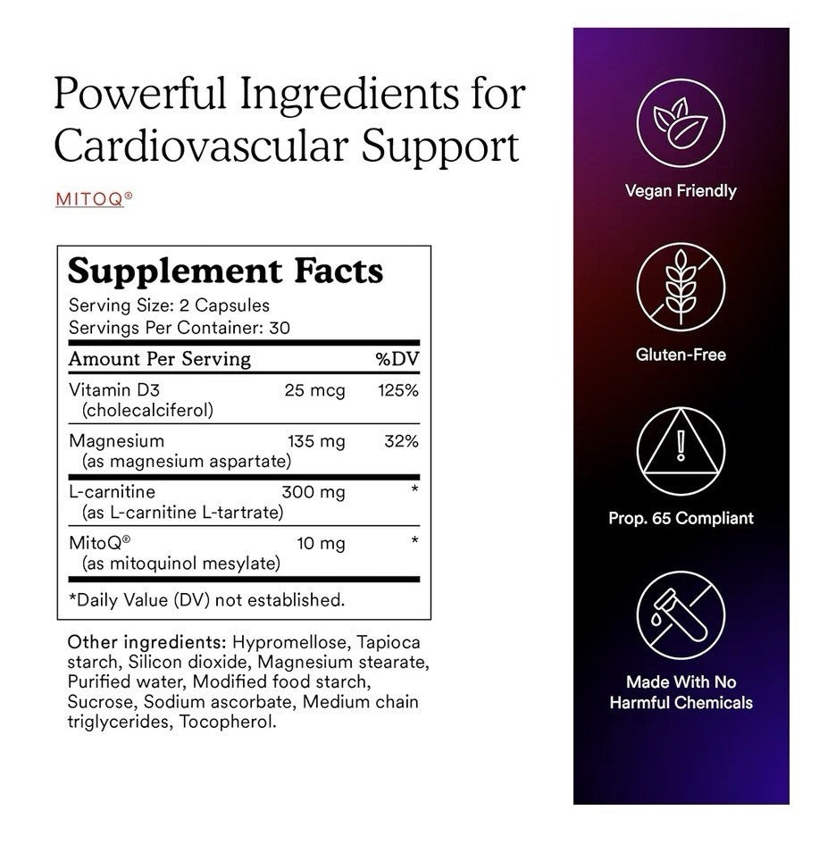 3 Pack MitoQ For Cell Vitality + Heart Cellular Dietary Supplement Blood Flow