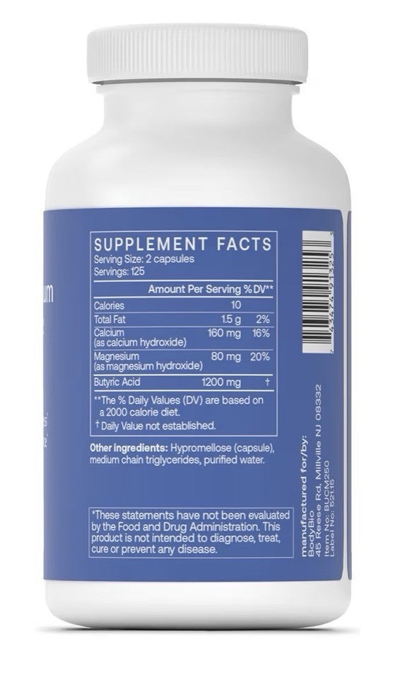 BodyBio Calcium Magnesium Butyrate Postbiotic Gut Digestive Bloat Support 250cap