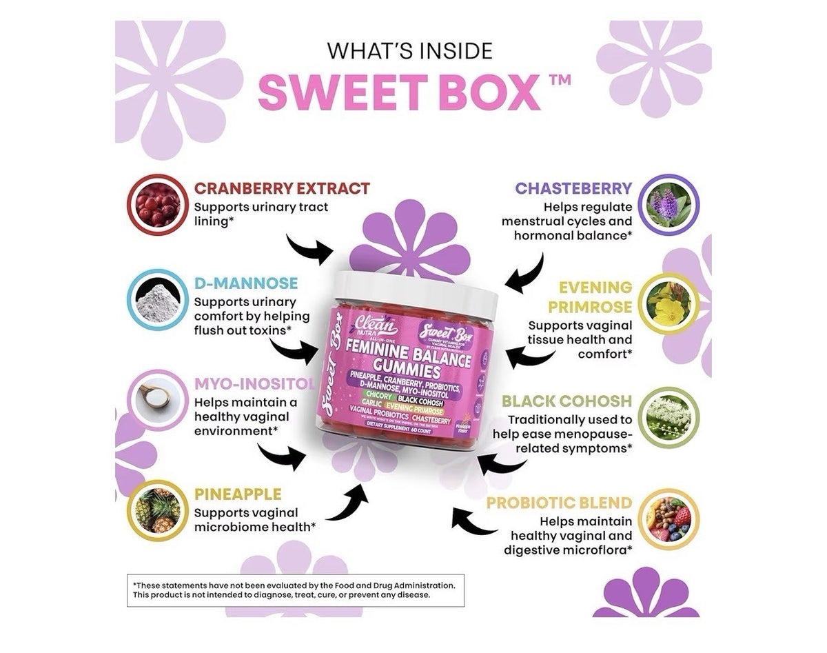 Clean Nutra Feminine Balance Gummies Vaginal Probiotic Ph Balance 60 Gummies