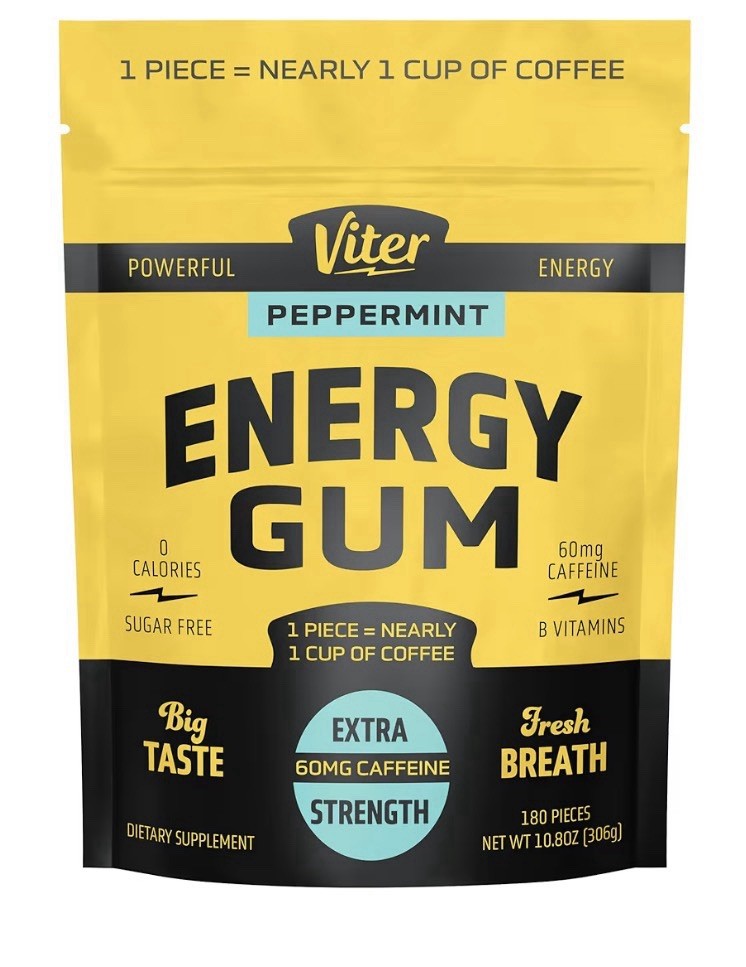 Viter Energy Gum Peppermint Vitamin B3 B6 B9 B12 Caffeinated Total 180 Pieces