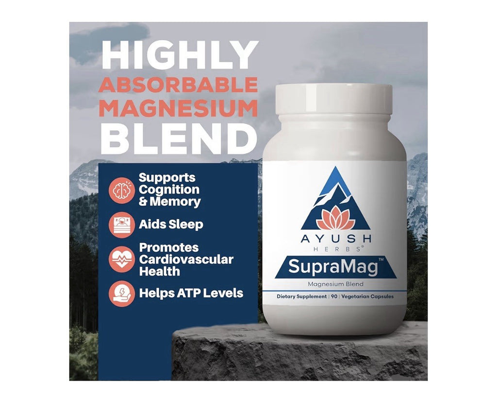 Ayush Herbs SupraMag Magnesium Blend Supplement Sleep Energy Brain Health 90caps