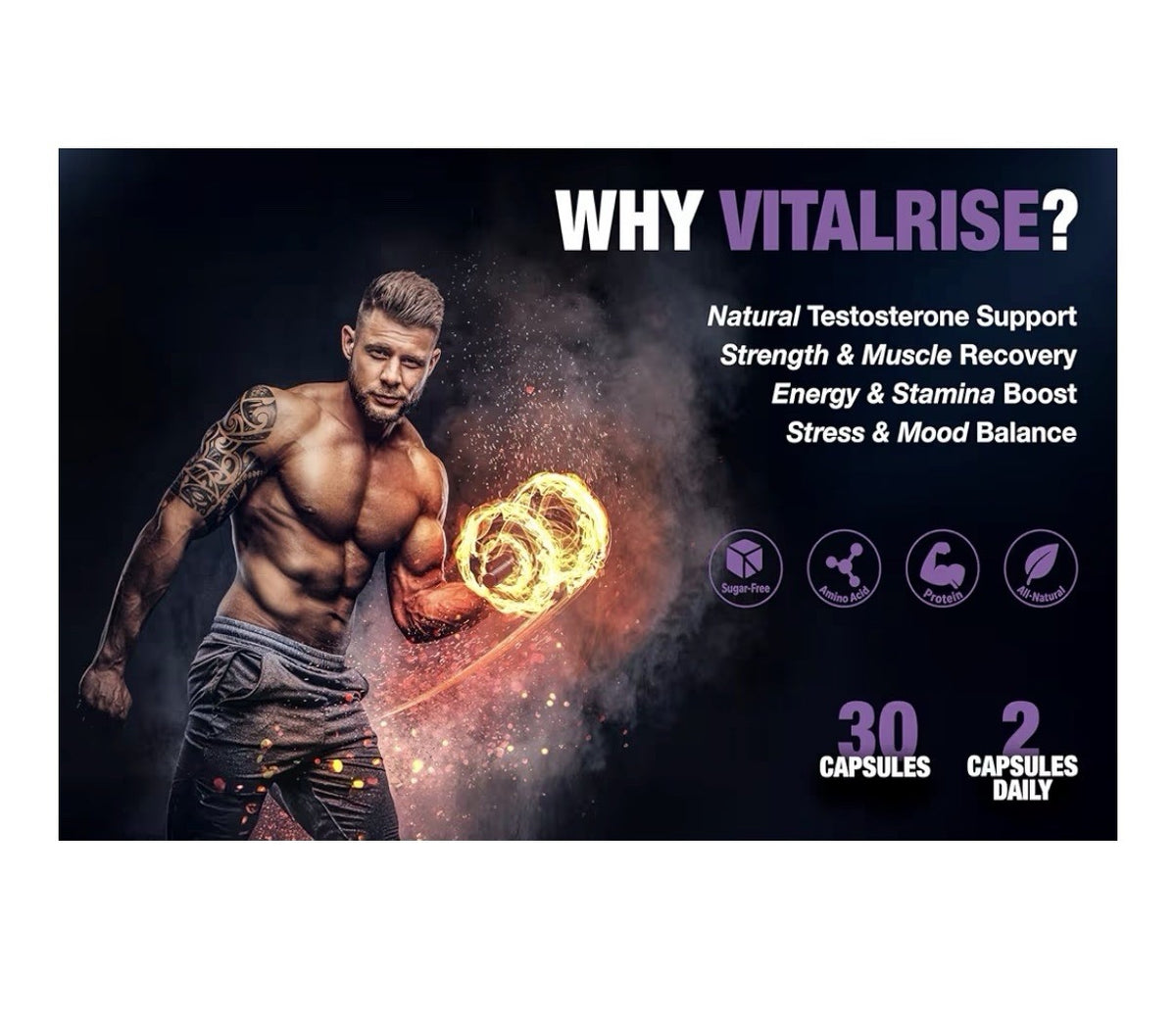 Vital Rise Testosterone Supplement for Men Advanced Testosterone Booster 30 Caps