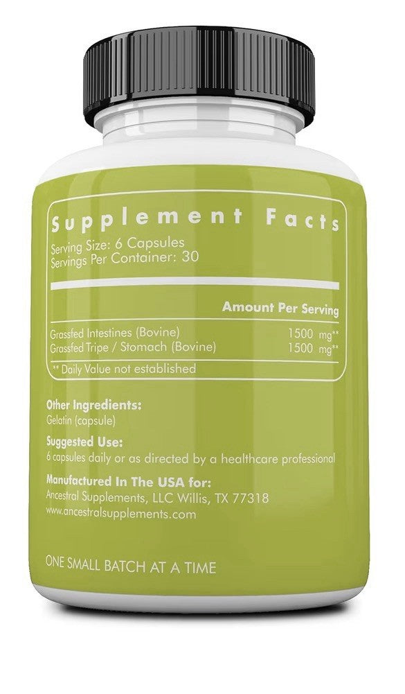Ancestral Supplements Intestines Grass Fed Beef Pasture Raised 180 Capsules