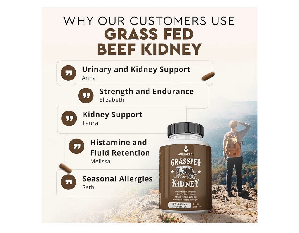 Ancestral Supplements Kidney Grass Fed Beef Supplement Pasture Raised 180capsule
