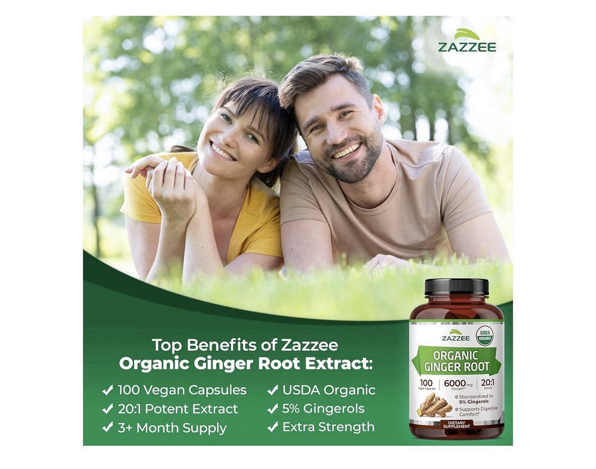 Zazzee Ginger Root 5% Gingerols Support Digestive Comfort 3+ Month Supply 100cap