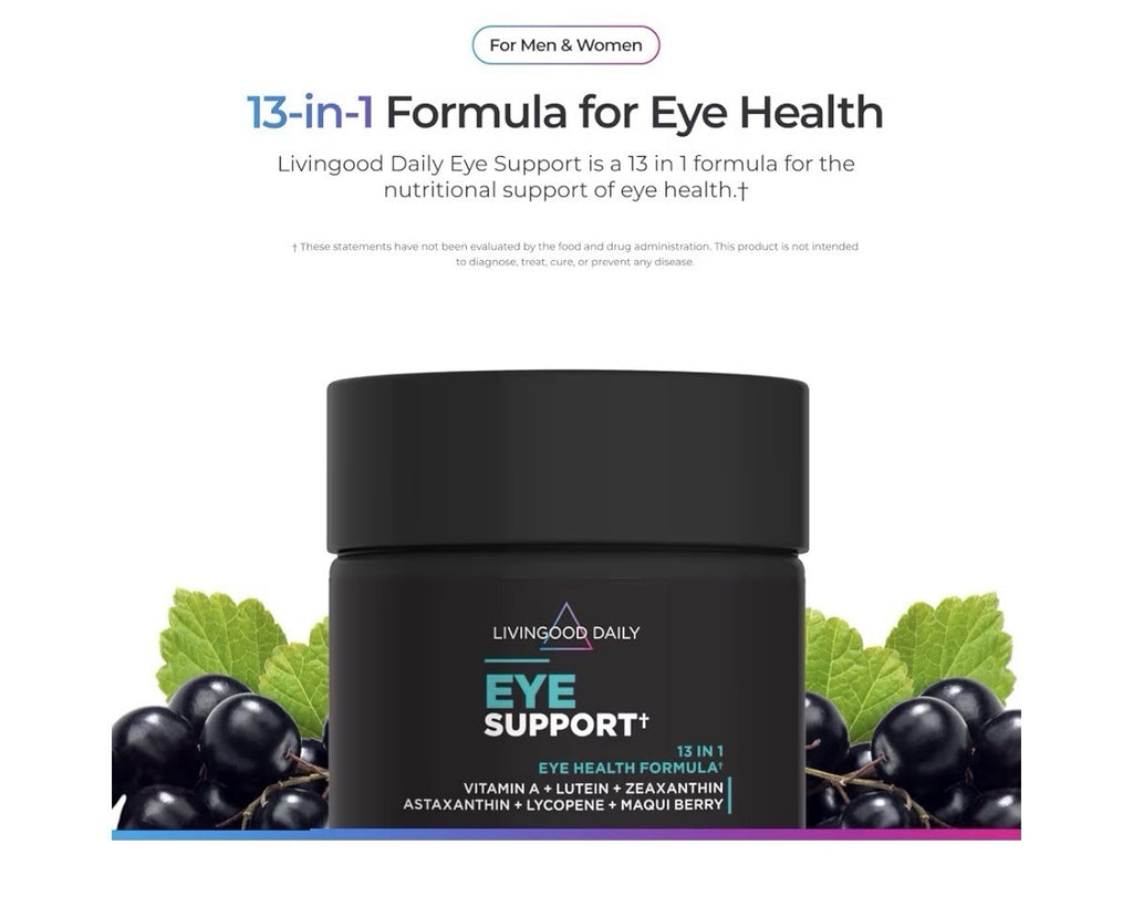 Livingood Daily Eye Support Eye Health Formula 13-in-1 Vision Supplement 60 Caps