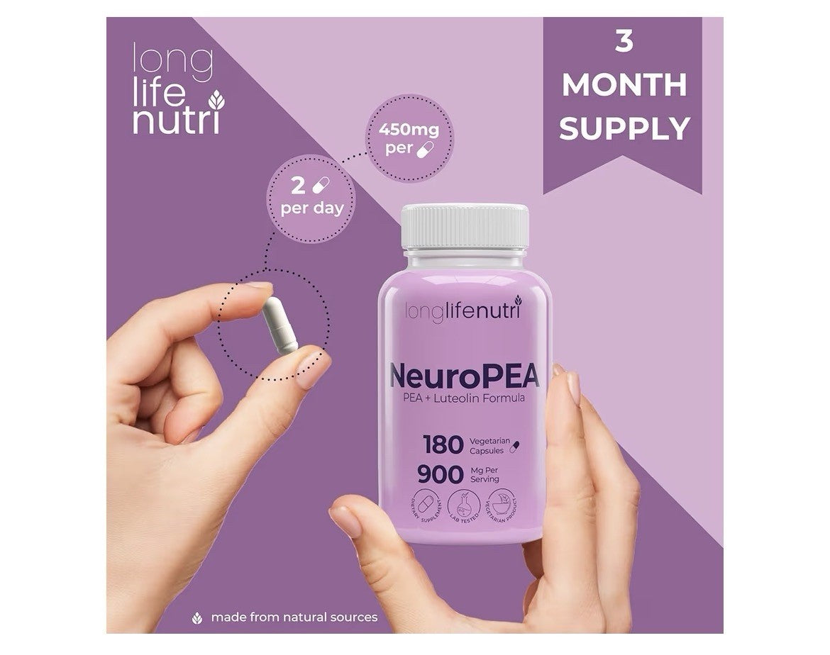 LongLifeNutri NeuroPEA PEA + Luteolin Formula Palmitoylethanolamide 180 Capsules