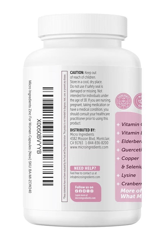 Micro Ingredients Zinc for Women 12-in-1 Clean Ingredients 240 Capsules