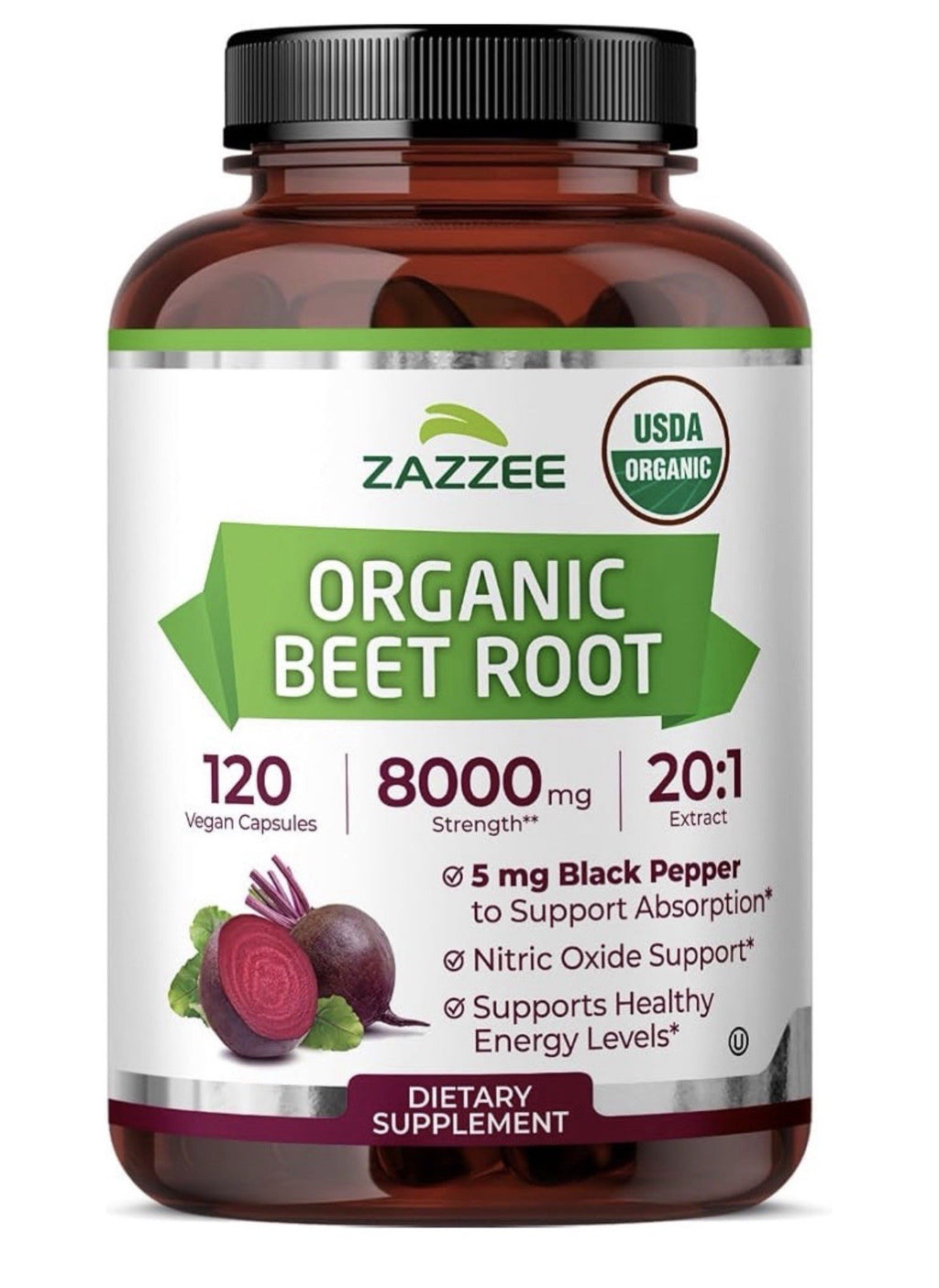 Zazzee Beet Root Nitric Oxide Support Healthy Energy Levels 4Month Supply 120cap
