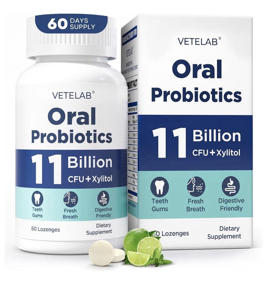 Vetelab Oral Probiotics 11 Billion CFU Dry mouth Bad Breath Teeth Gums 60lozenge