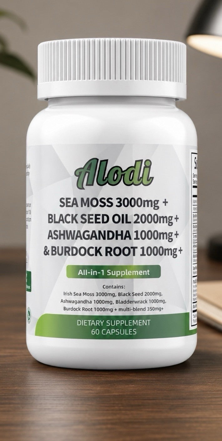 Alodi Sea Moss Black Seed Oil Ashwagandha Burdock Root 60 Capsules Supplement