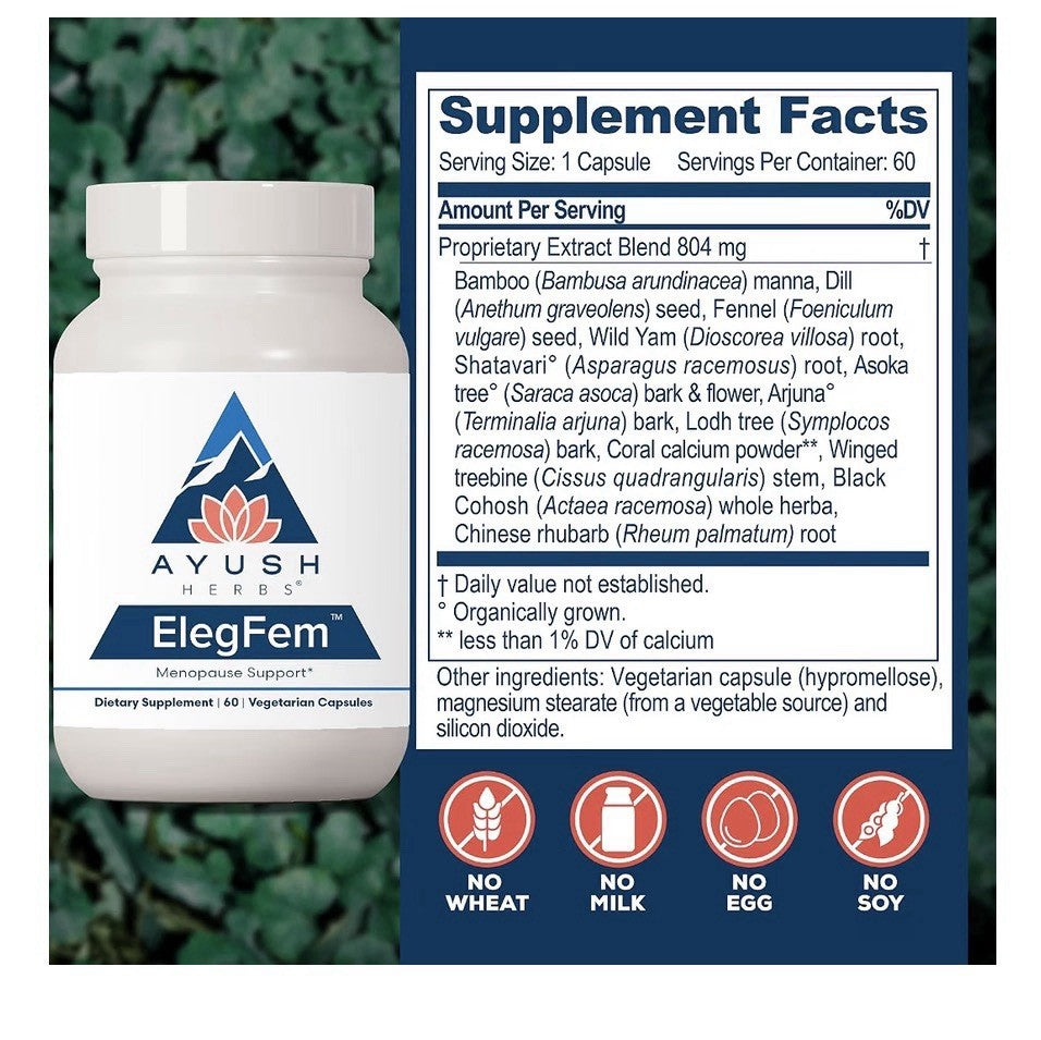Ayush Herbs ElegFem For Women Menopause Hormone Balance Hot Flash Support 60caps
