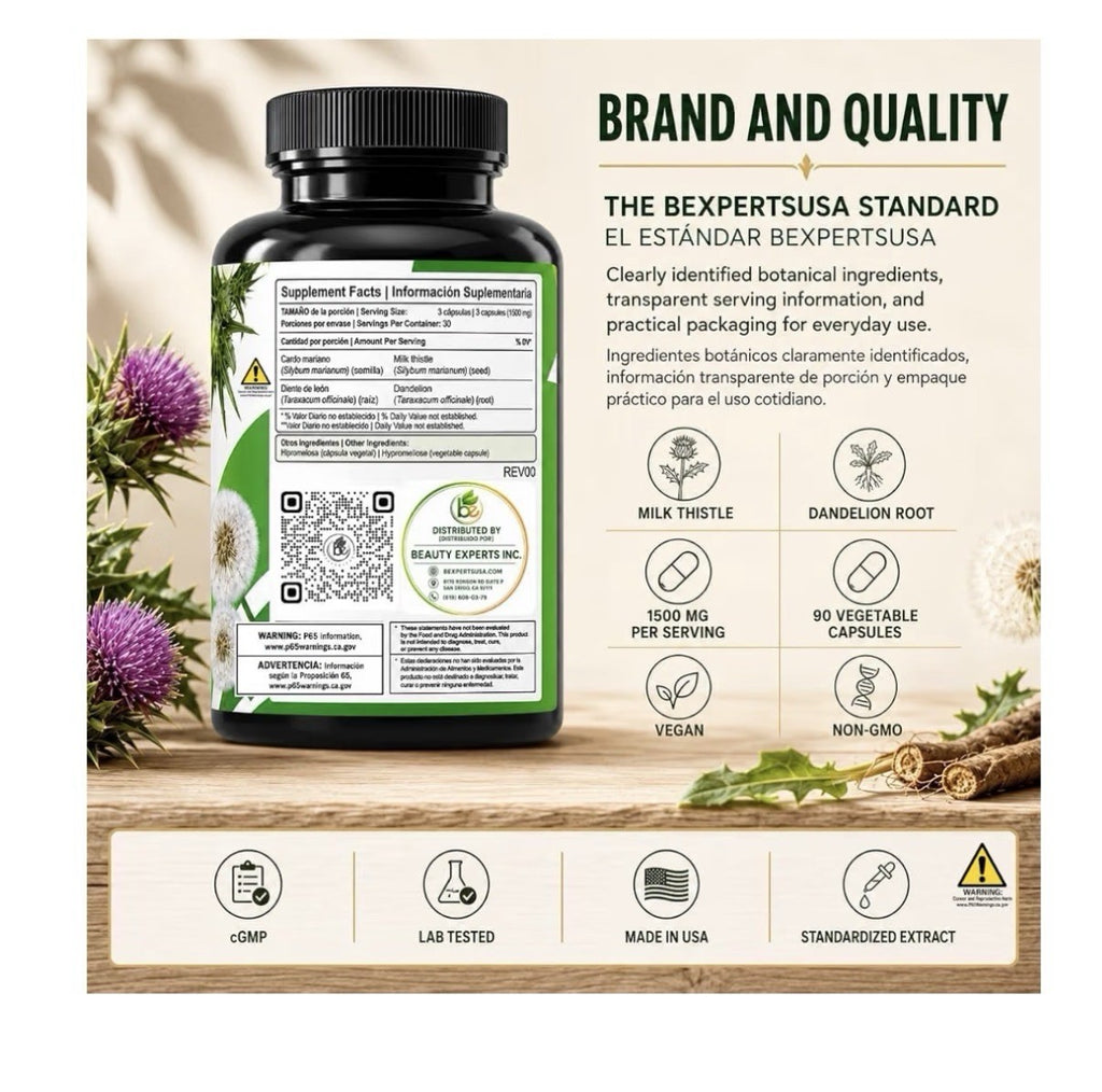 B-Experts Cardo Mariano reforzado con diente Leon Milk Thistle Dandelion 90 Caps
