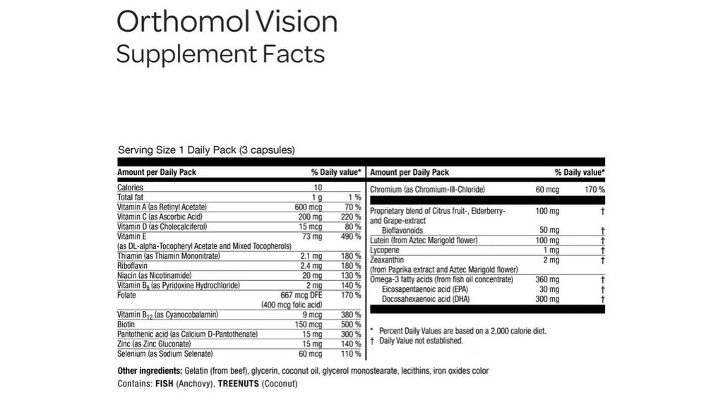 Orthomol Vision Comprehensive Eye Health Supplement Eye Wellness 30 Daily Packs
