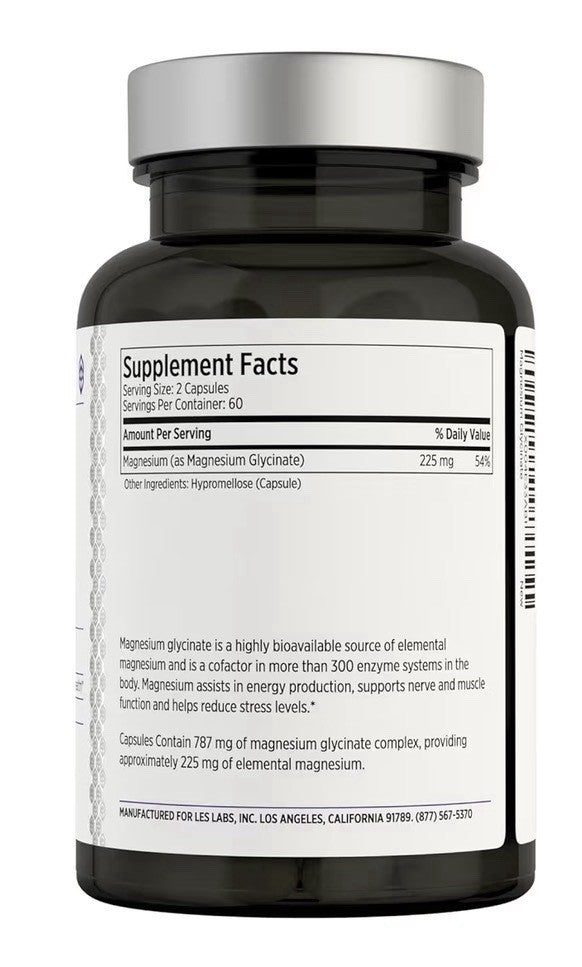 LES Labs Magnesium Glycinate Supports Restful Sleep Heart Health Digestive 120ca