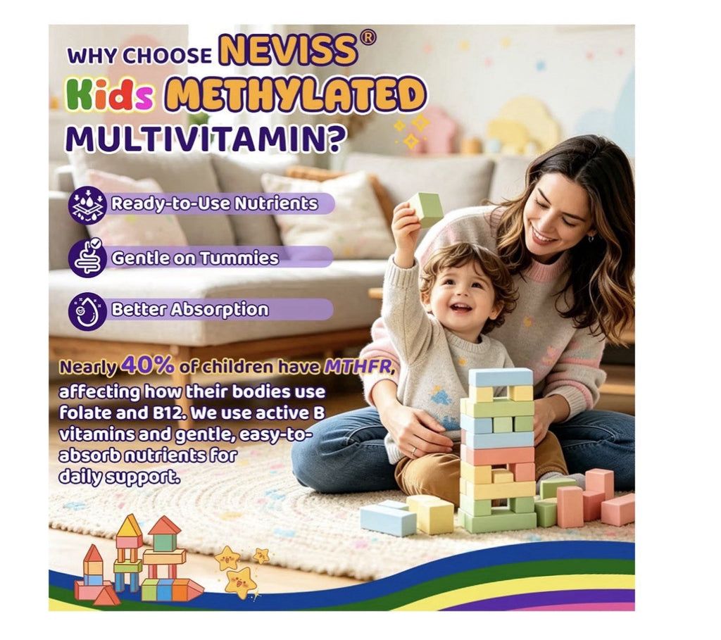 Neviss Kids 4+ Methylated Multivitamin Sleep Calm Brain Bone 60 Gummies 2 Pack