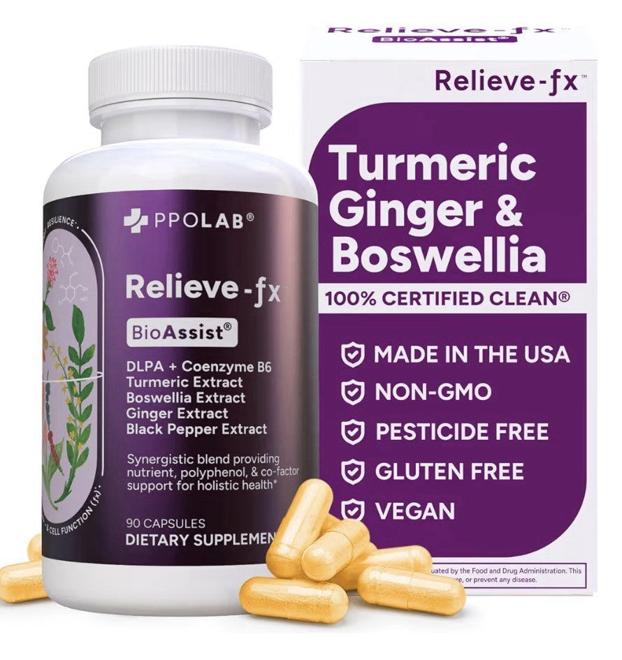 PPO Lab Relieve-fx™ BioAssist DLPA Boswellia Turmeric Ginger Supplement 90 Caps
