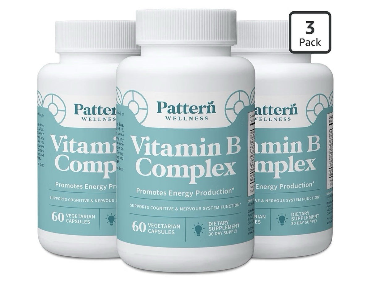 3 Pack Pattern Wellness Vitamin B Complex Promotes Energy Production Cognitive