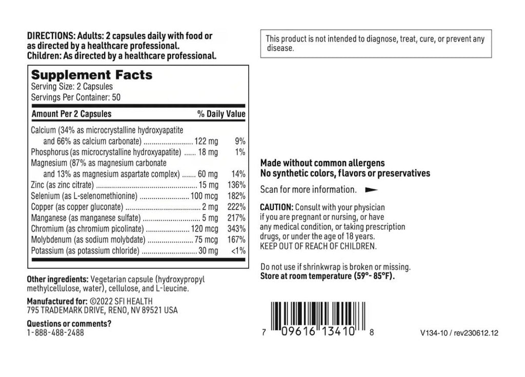 SFI Health Multi-Mineral Complex Without Iron Trace Mineral Essentials 100 Caps