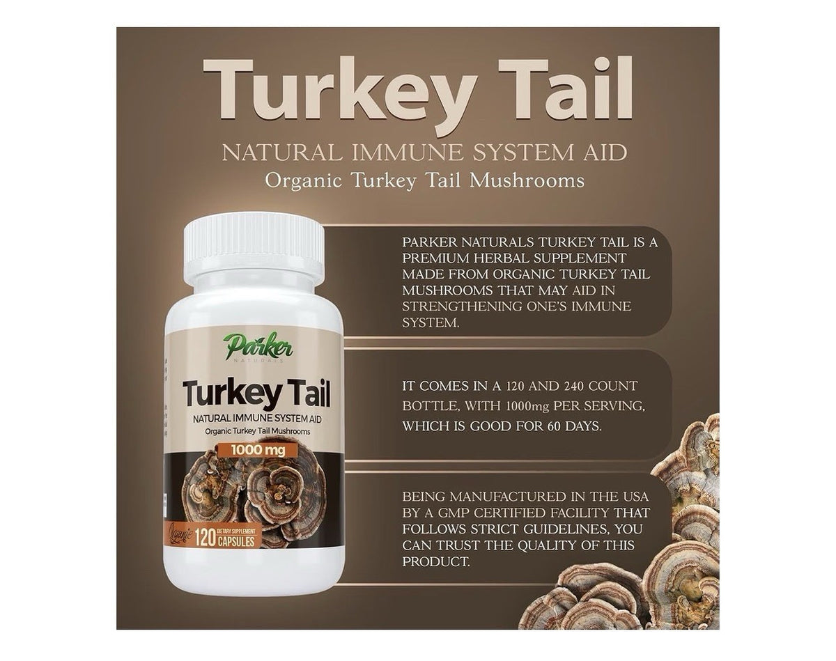 Parker Naturals Turkey Tail Mushroom Organic Supplement Immune System Aid 120Cap