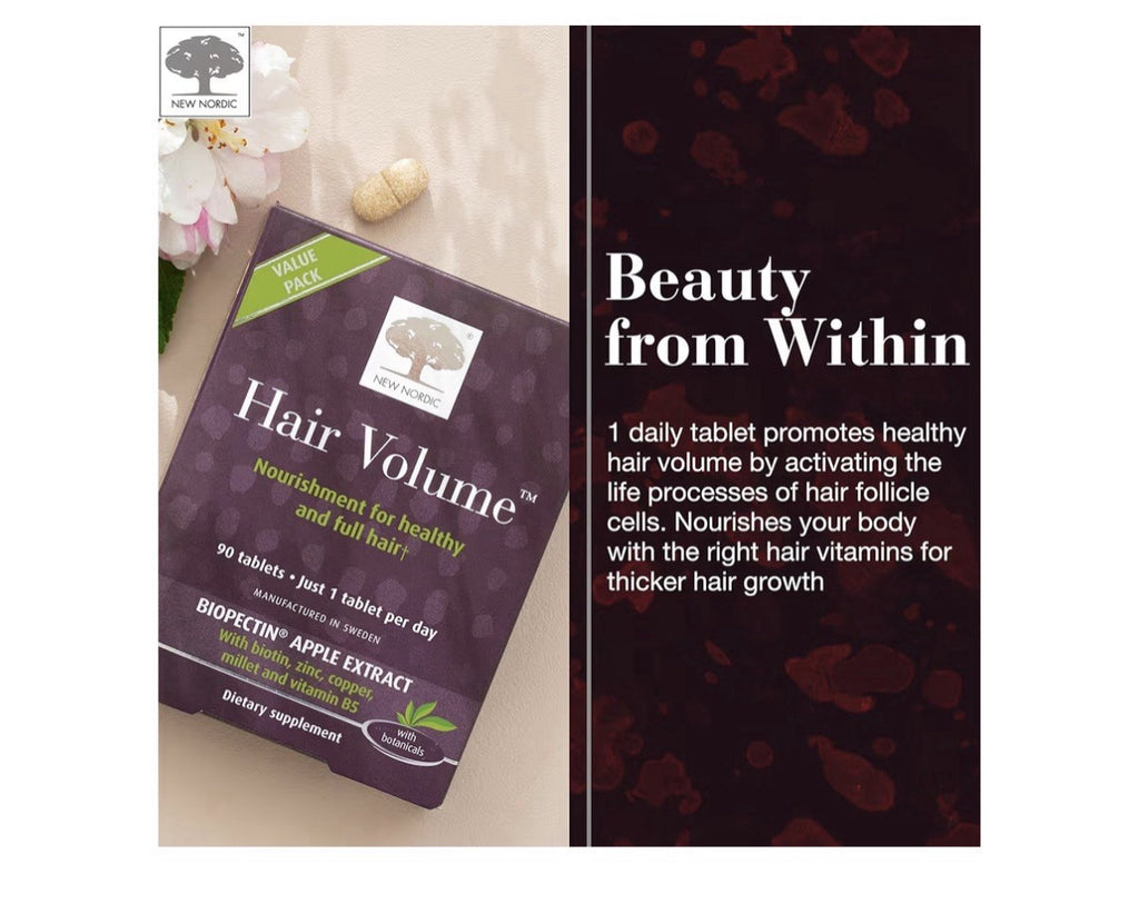 NEW NORDIC Hair Volume Supplement with Biotin Healthy Fuller Looking Hair 90Tabs