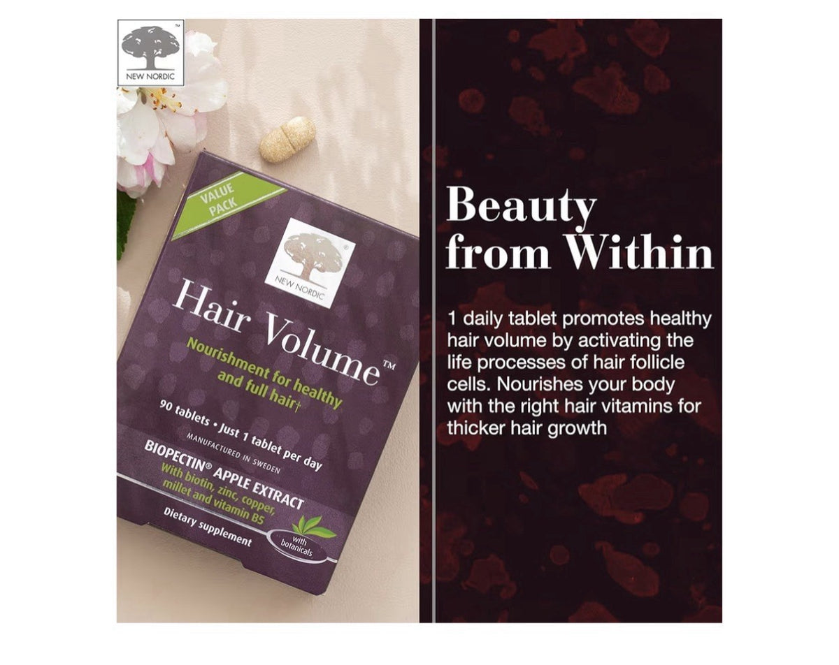 NEW NORDIC Hair Volume Supplement with Biotin Healthy Fuller Looking Hair 90Tabs