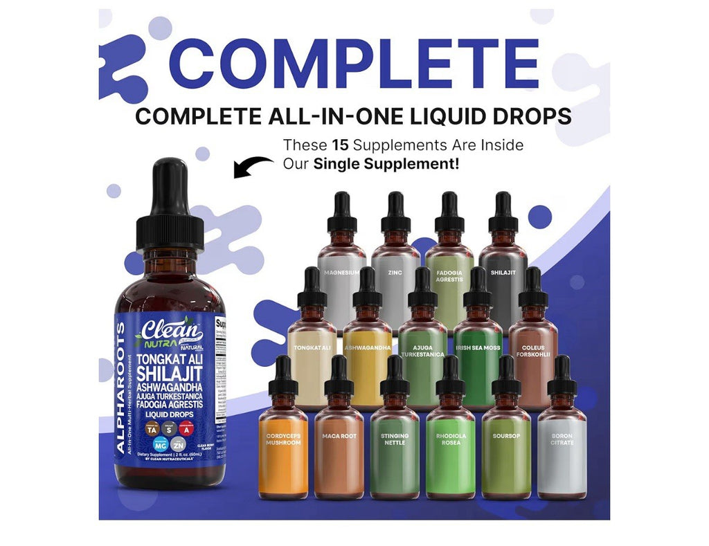 Clean Nutra Tongkat Al Liquid Drop Ashwagandha Turkesterone Fadogia Agrestis 2oz
