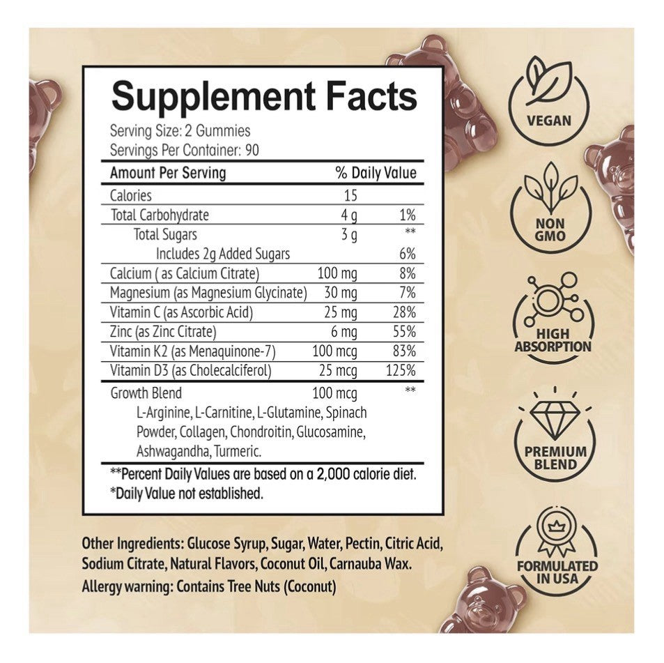 HighSpot Height Growth Bone Growth Strength Vitamin Calcium Magnesium 180Gummies