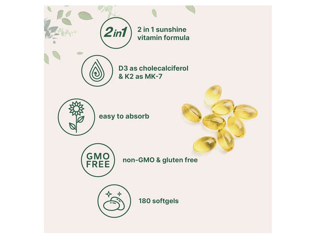 Micro Ingredients Vitamin D3 + K2 MK-7 5,000 IU D3 Per Serving 180 Softgels