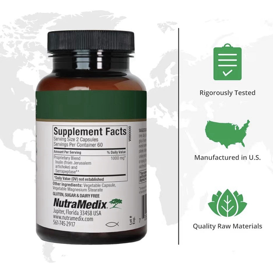 Nutramedix Serrapeptase With Inulin Joint Gut Prebiotic Intestinal Health 120cap