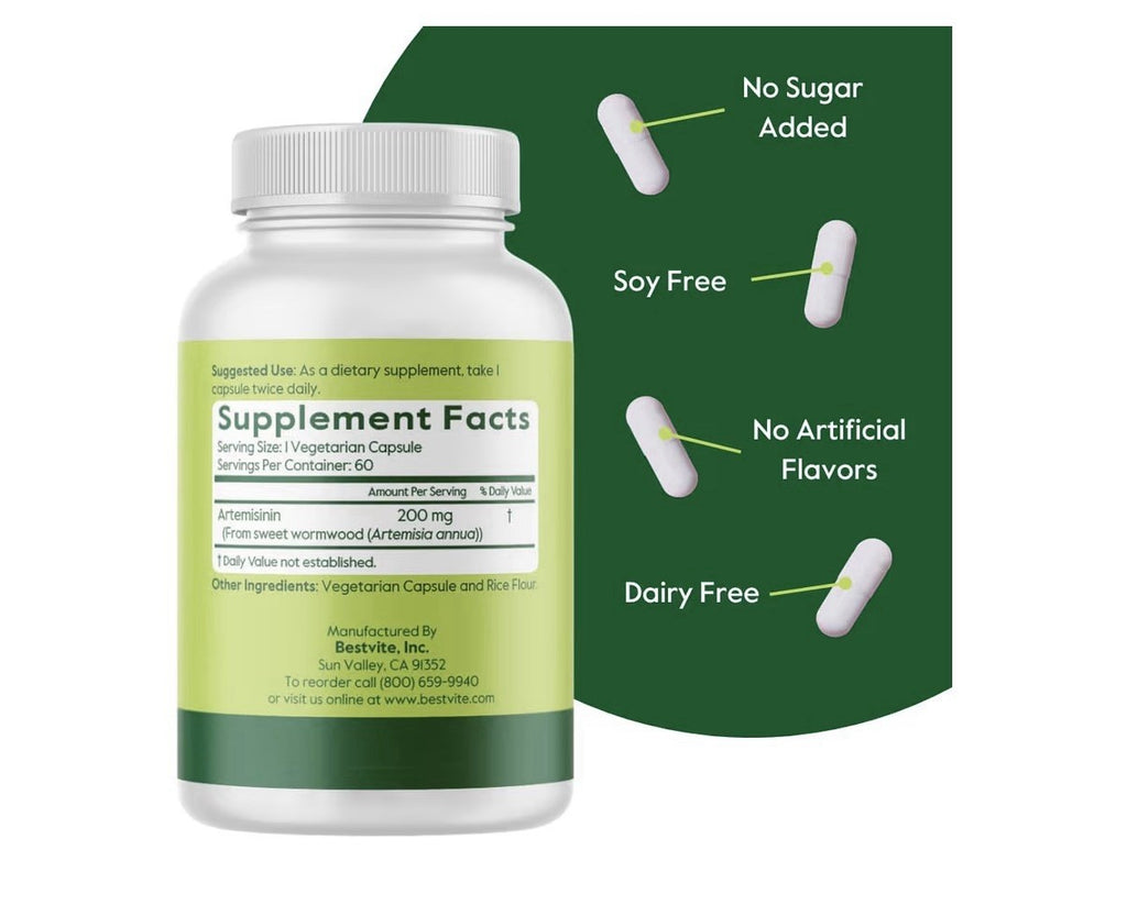 BESTVITE Artemisinin Pure 200mg Per Capsule 2 Pack 60 Vegetarian Capsules Each
